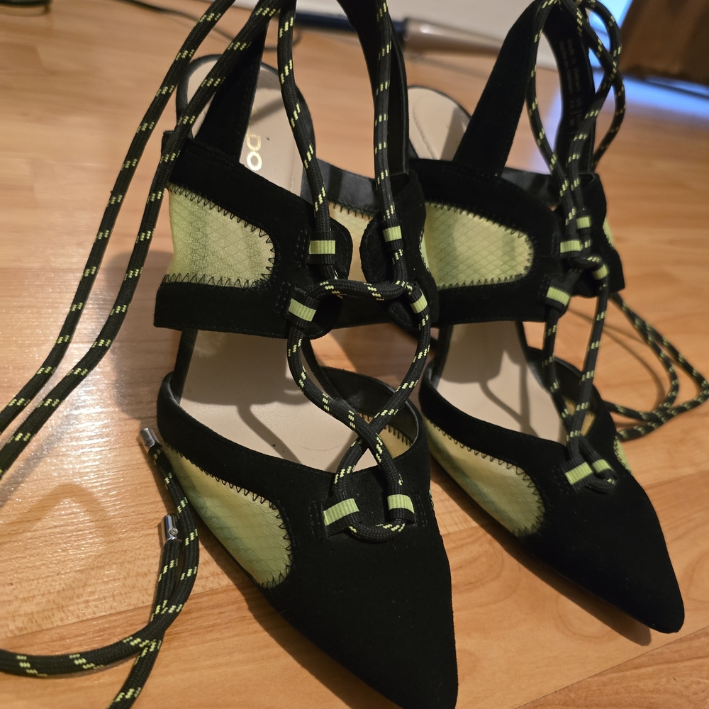 Aldo Black and Green Lace-Up Heels